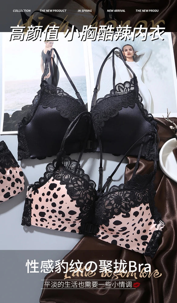 Leopard Print Bra Set | Wireless Push-Up Lingerie