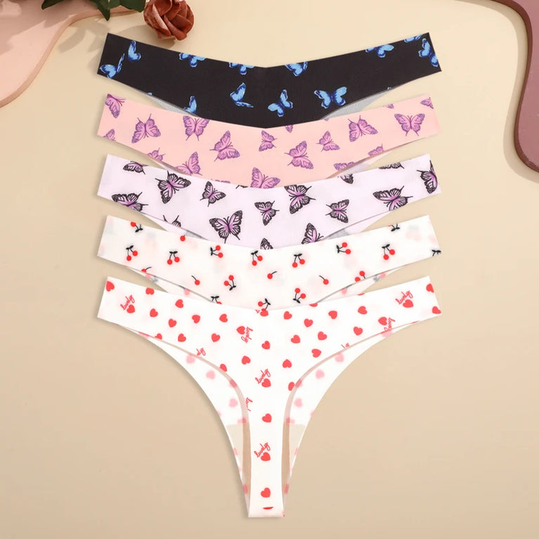 5pc Leopard Thongs | Seamless Ice Silk G-Strings