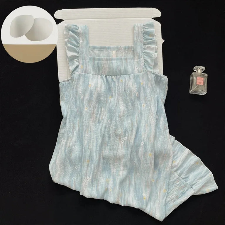 Women’s Sexy V-Neck Pajama Set | Summer Sleeveless Nightwear