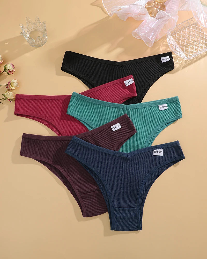 6pc Waffle Cotton G-String | V-Waist Brazilian Set