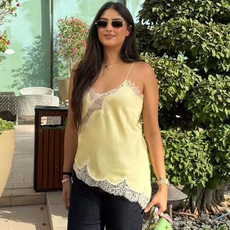 Asymmetrical Satin Slip Top | Chic Y2K Lace Camisole