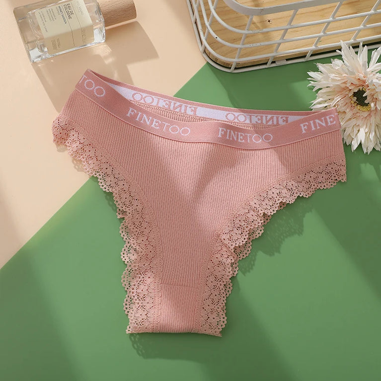 4pc Cotton Bikini Set | Lace Trim Brazilian Briefs