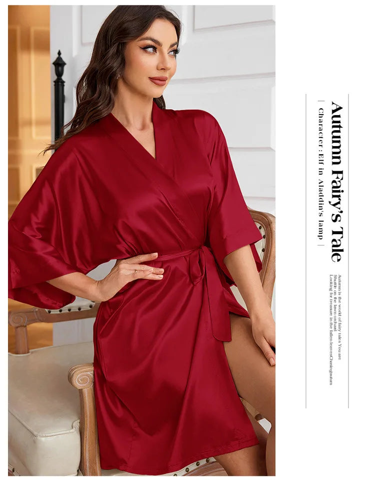 Short Silky Satin Robe | Bride & Bridesmaid Bathrobe