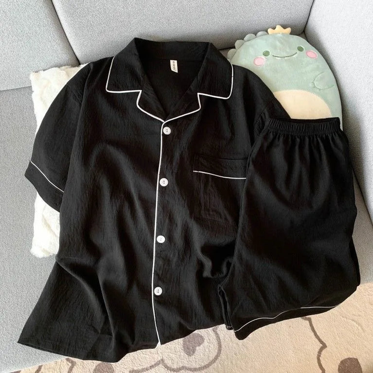 Men's Luxury Solid Pajama Set | Short Sleeve Lapel Home Suit