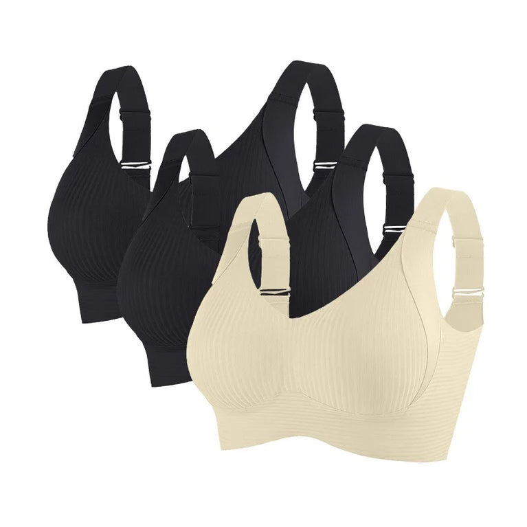 3PCS OllyMurs Push-Up Bra | Seamless V-Neck Wireless Fit