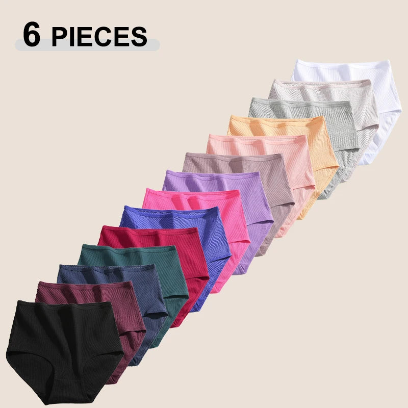 6pc Seamless Cotton Briefs | High-Waist Striped Set