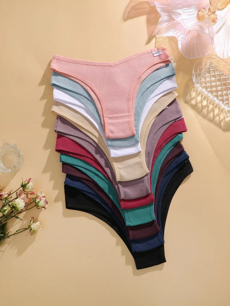 7pc Waffle Cotton Briefs | Sexy V-Waist Brazilian Set