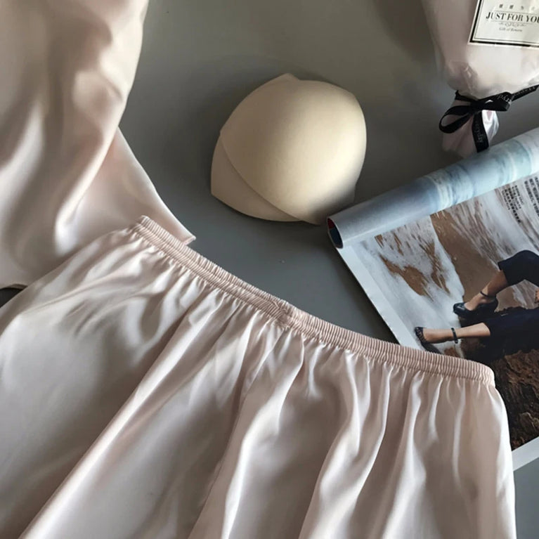 100% Pure Silk Pajama Set | V-Neck Suspender Cami & Shorts