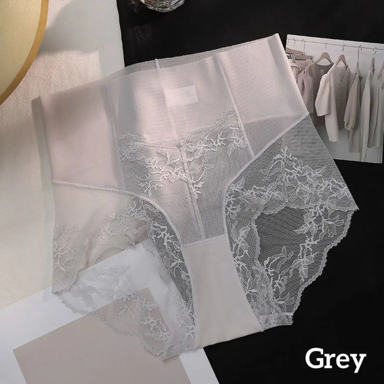 Fashion Sweet Lace Mesh Panties – High-Waist Ice Silk Smoothing Briefs