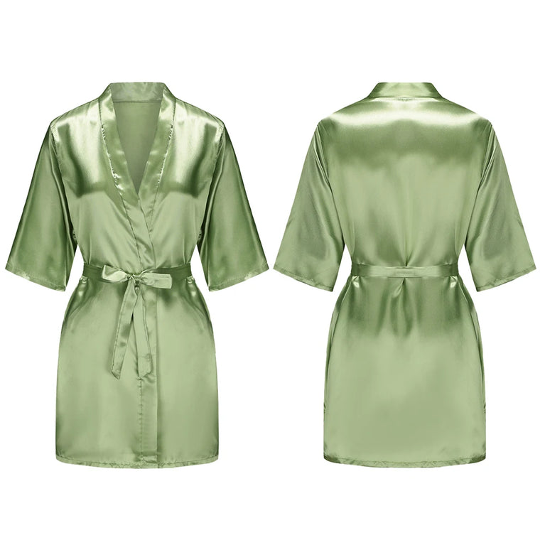 Women’s Short Silky Satin Robe – Pure Solid Color Bridesmaid & Bridal Party Bathrobe (Summer Collection)