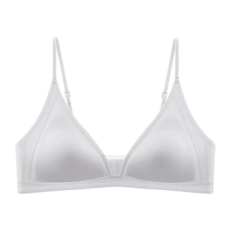 French Glossy Satin Seamless Bra | Deep-V Wireless Bralette
