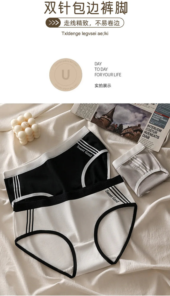 3pc Sporty Low-Rise Briefs | Breathable Letter-Print Panties