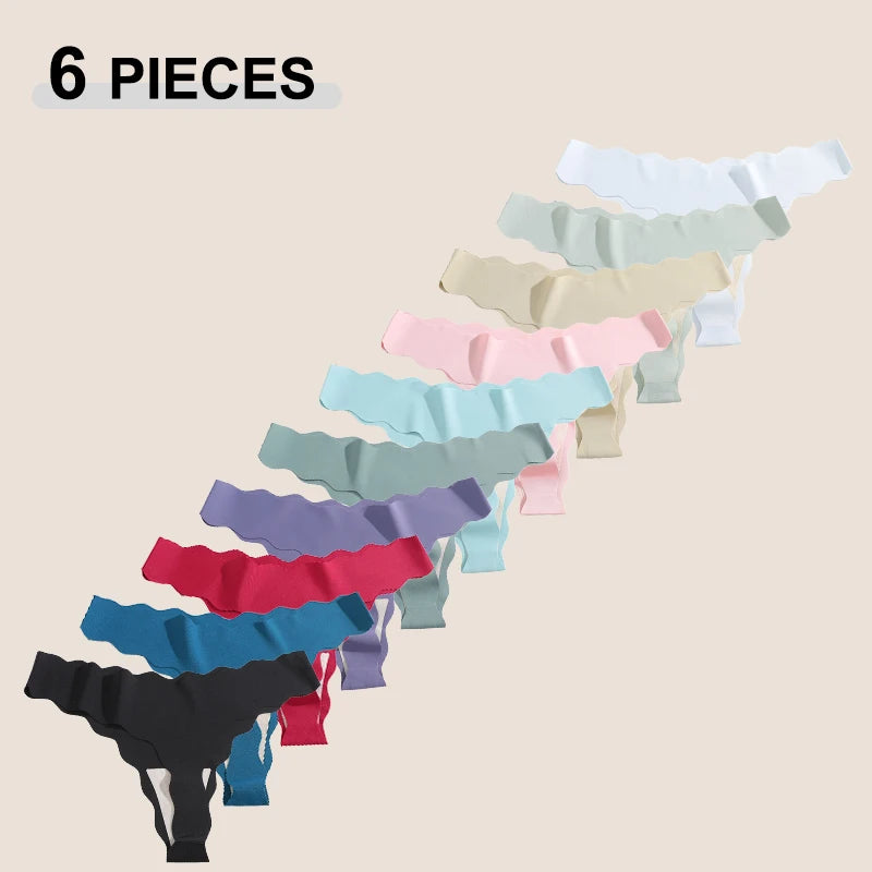 6pc Ice Silk Thongs | Traceless Wave Edge G-Strings