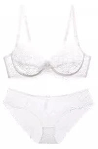 French Gathering Lace Bra Set | Seamless Purple & White Duo