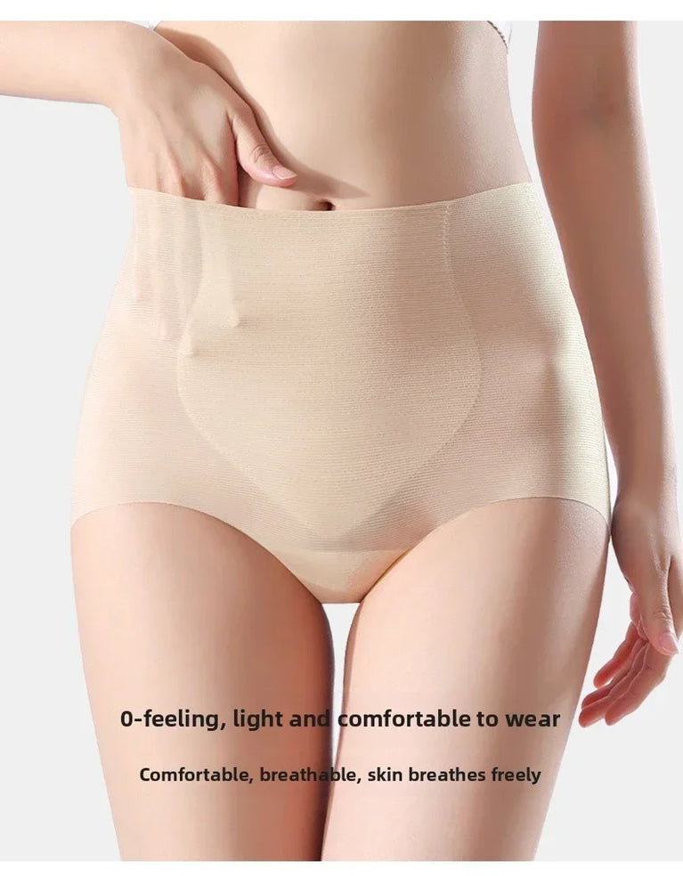 High-Waist Ice Silk Seamless Briefs – Ladies Summer Fitness Underwear