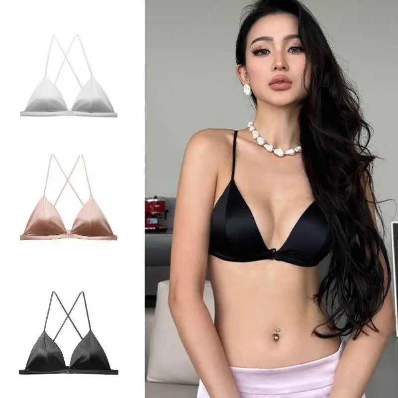 French Satin Front-Buckle Bra | Seamless Small-Bust Push-Up