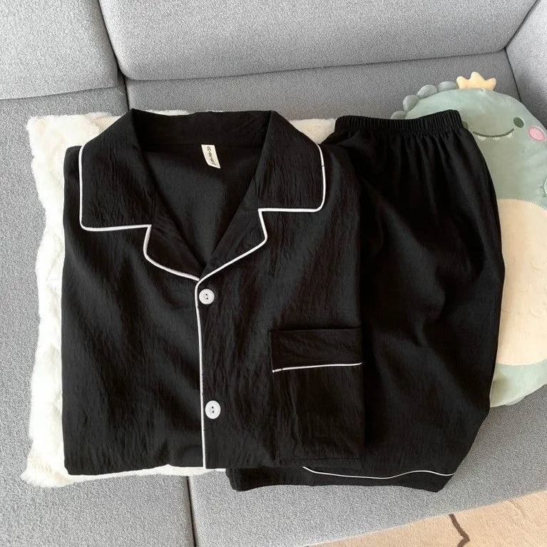 Men's Luxury Solid Pajama Set | Short Sleeve Lapel Home Suit