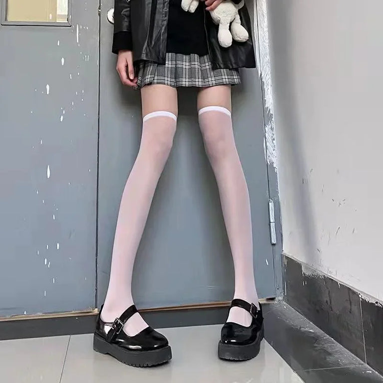 Women Over The Knee Lace Thigh High Socks Transparent Hosiery