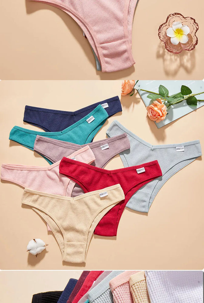 6pc Waffle Cotton G-String | V-Waist Brazilian Set