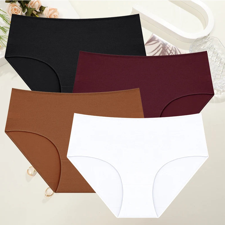 Comfort Cotton Panties (4-Pack) – Mid-Rise Seamless Breathable Briefs