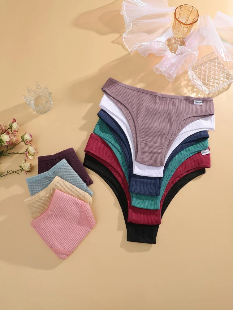 7pc Waffle Cotton Briefs | Sexy V-Waist Brazilian Set