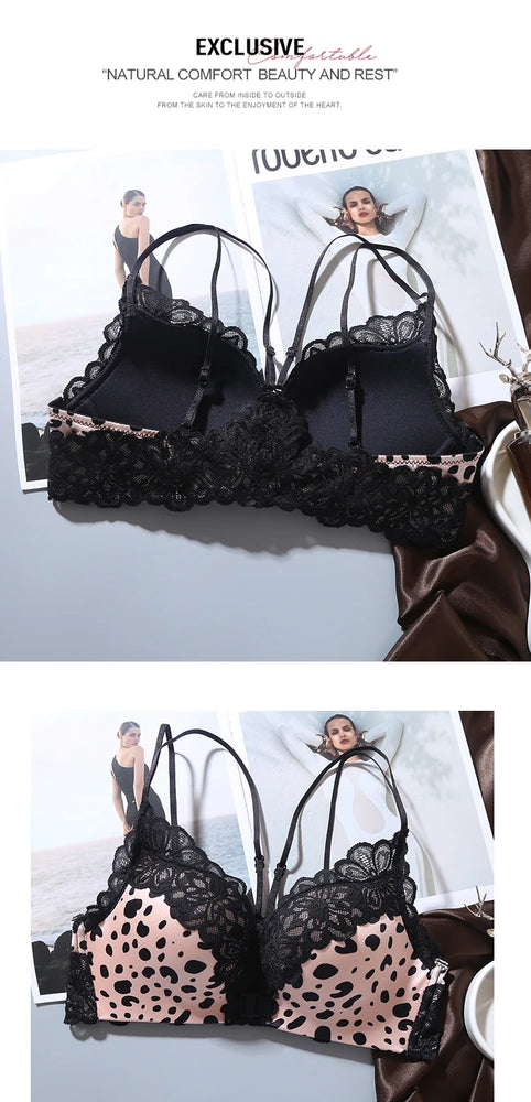 Leopard Print Bra Set | Wireless Push-Up Lingerie