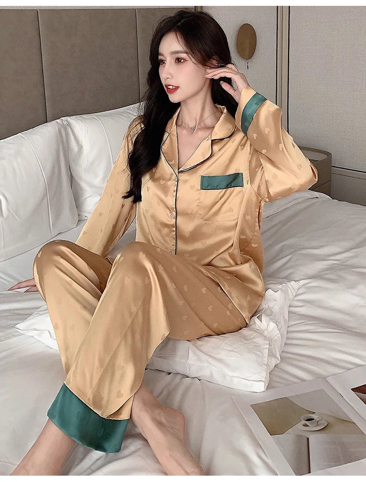 Women’s Ice Silk Animal Print Pajama Set | Autumn 2-Piece