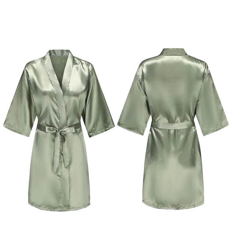 Women’s Short Silky Satin Robe – Pure Solid Color Bridesmaid & Bridal Party Bathrobe (Summer Collection)