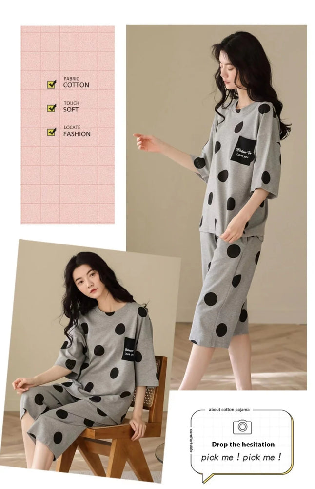 Women’s Milk Silk Pajama Set | Cute Cartoon Calf-Length Pants