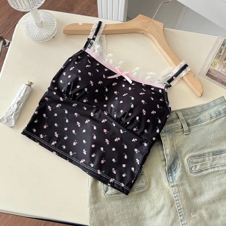 Women's Sweet Lace Floral Slim Camisole With Breast Pad