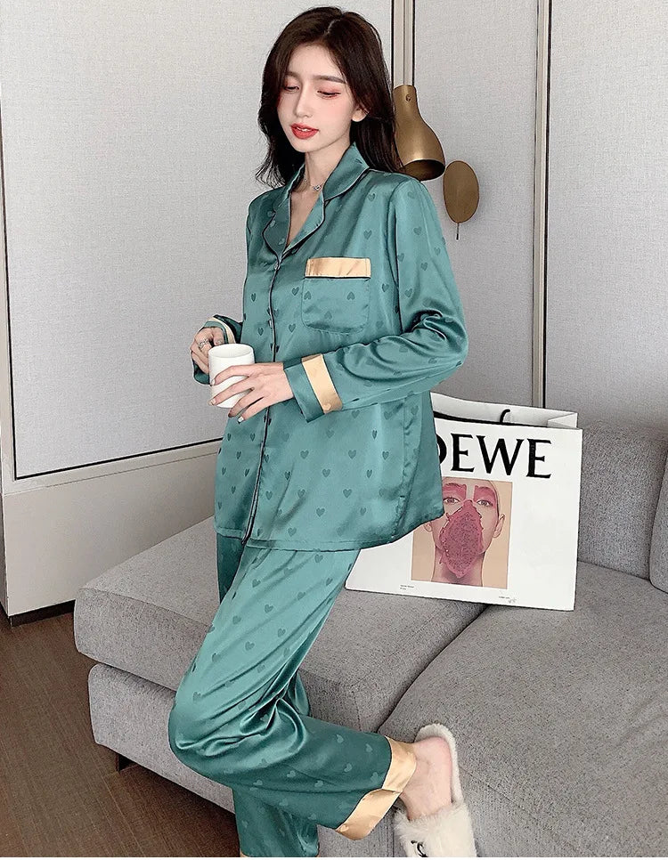 Women’s Ice Silk Animal Print Pajama Set | Autumn 2-Piece