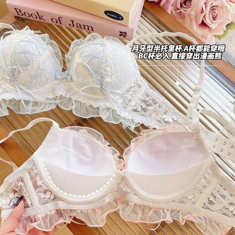 French Butterfly Lace Bra Set | Sweet Wireless Push-Up Duo