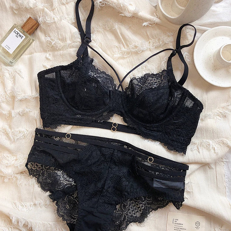 Floral Embroidery Plunge Push Up Bra Set – Sexy Underwire Lingerie