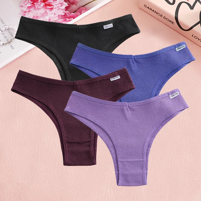 4pc Cotton Ribbed Bikini | Seamless V-Waist Panties