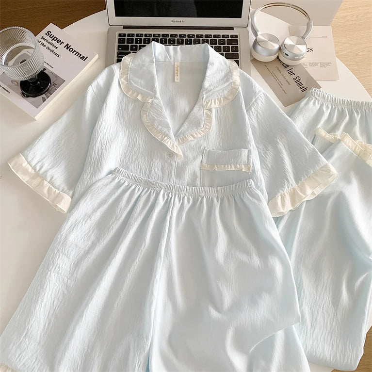 Women’s 3pc Cloud Cotton Loungewear Set | Blue Summer PJs