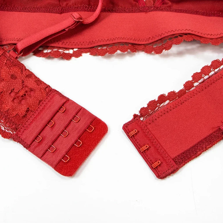 Seamless Floral Lace 4-Piece Lingerie Set – Sexy Underwire Bra & Robe