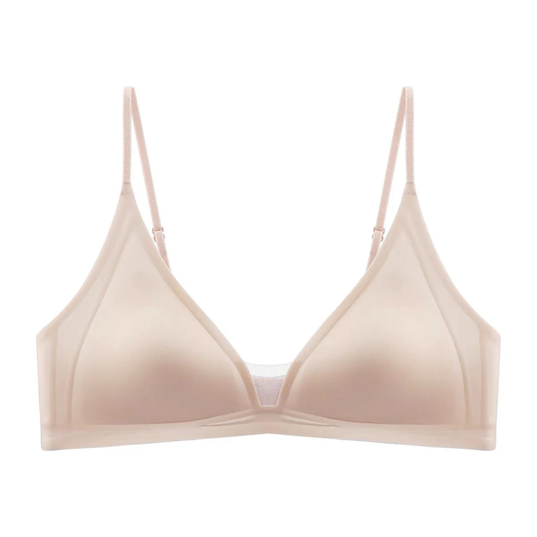 French Glossy Satin Seamless Bra | Deep-V Wireless Bralette