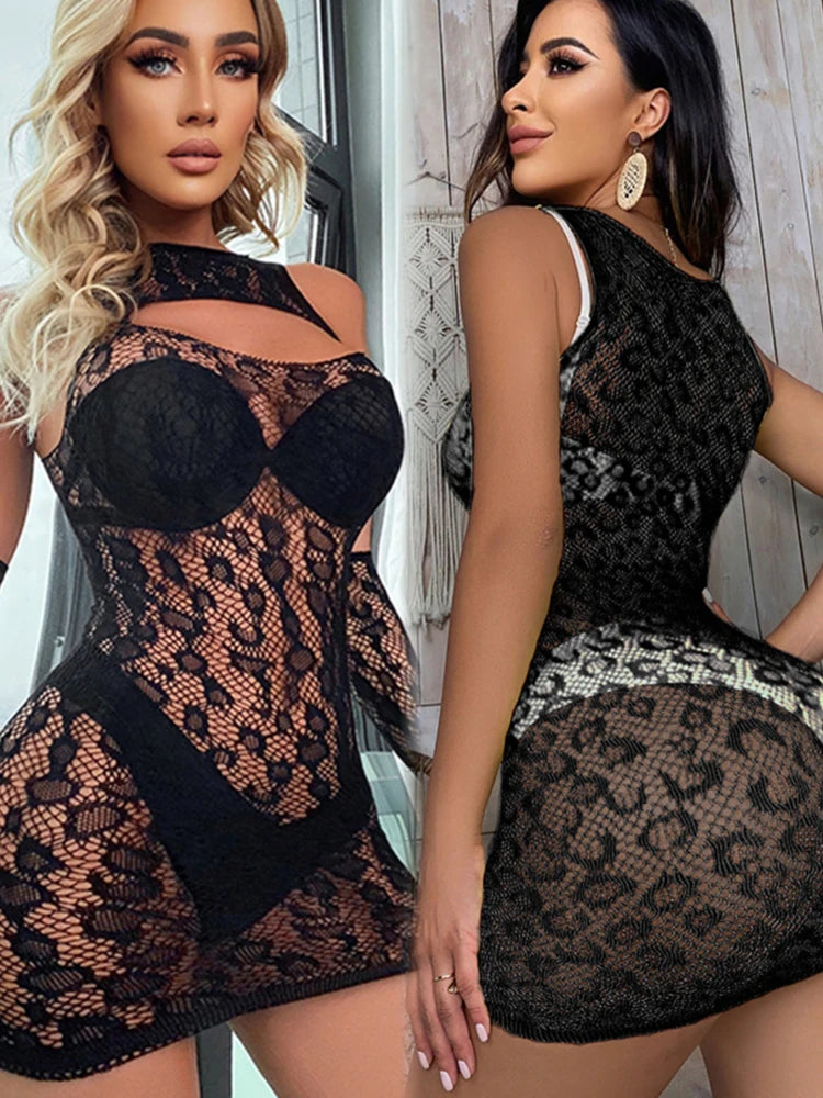 Womens Satin Slip Dress Fishnet Mini Nightwear Bodycon Dress