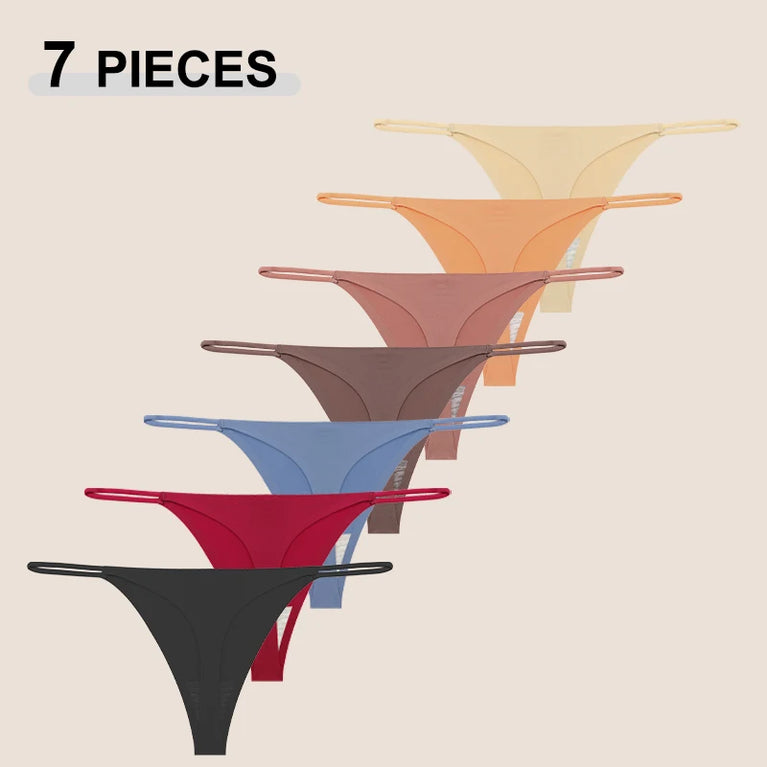 7-Pcs Traceless Ice Silk Thongs – Ultra-Thin Breathable Low-Rise G-String Set for Women