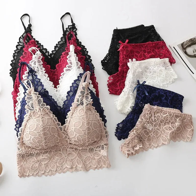 SEXY LACE WOMEN UNDERWEAR SET SEAMLESS WIRE FREE BRA AND PANTY EMBROIDERY LINGERIE SET
