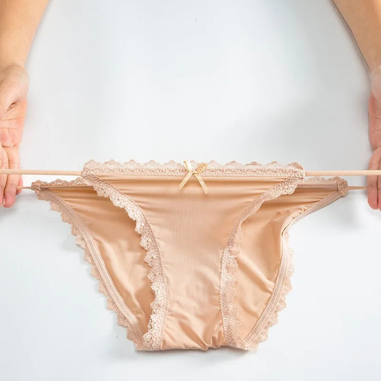 5pc Ice Silk Panties | Lace Trim Brazilian Briefs
