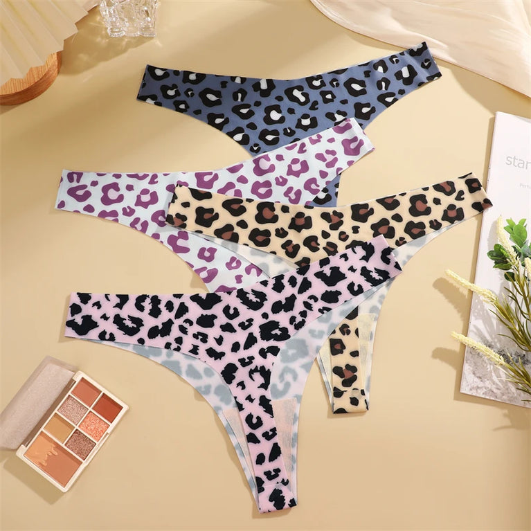 5pc Leopard Thongs | Seamless Ice Silk G-Strings