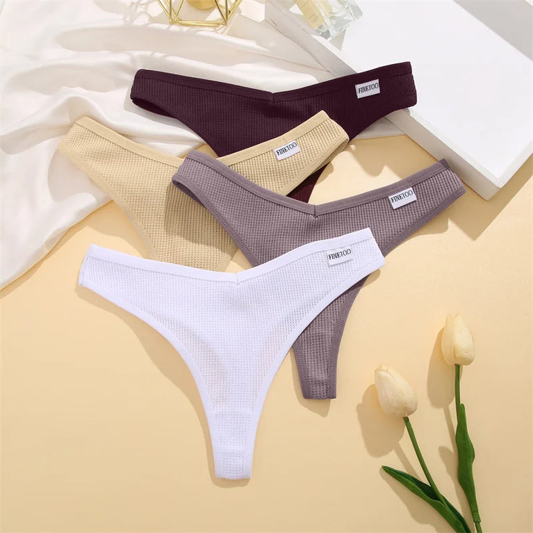 Waffle Cotton Thongs (3-Pack) – Low-Rise Comfortable G-Strings