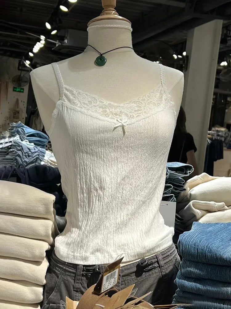 Vintage Lace Patchwork Tank Top | Sweet Y2K Summer Camisole