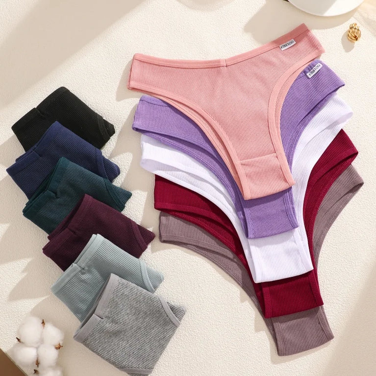4pc Cotton Ribbed Bikini | Seamless V-Waist Panties