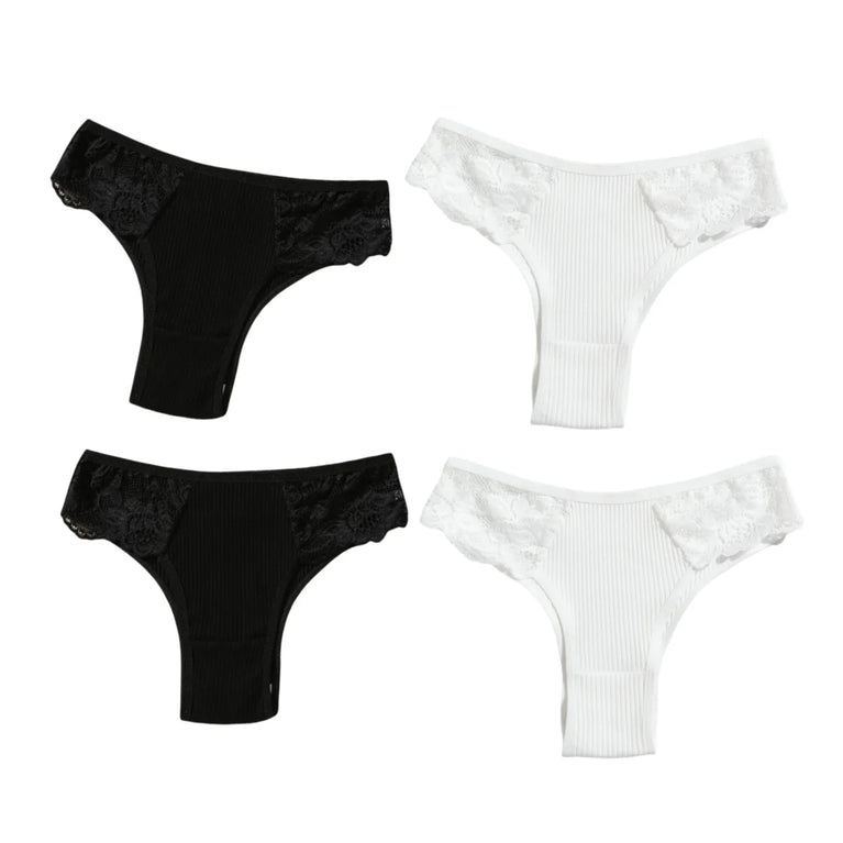 4pc Cotton Lace Set | Low-Waist Brazilian Briefs