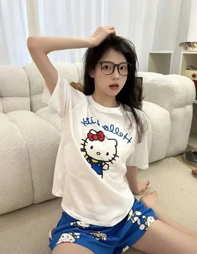Hello Kitty Summer Pajama Set | Cute Cartoon Short-Sleeve Specifications