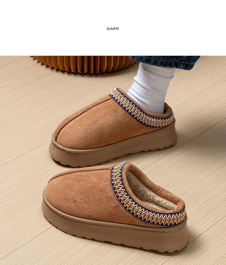 Warm Winter Plush Slippers | Embroidered Anti-Slip Home Shoes