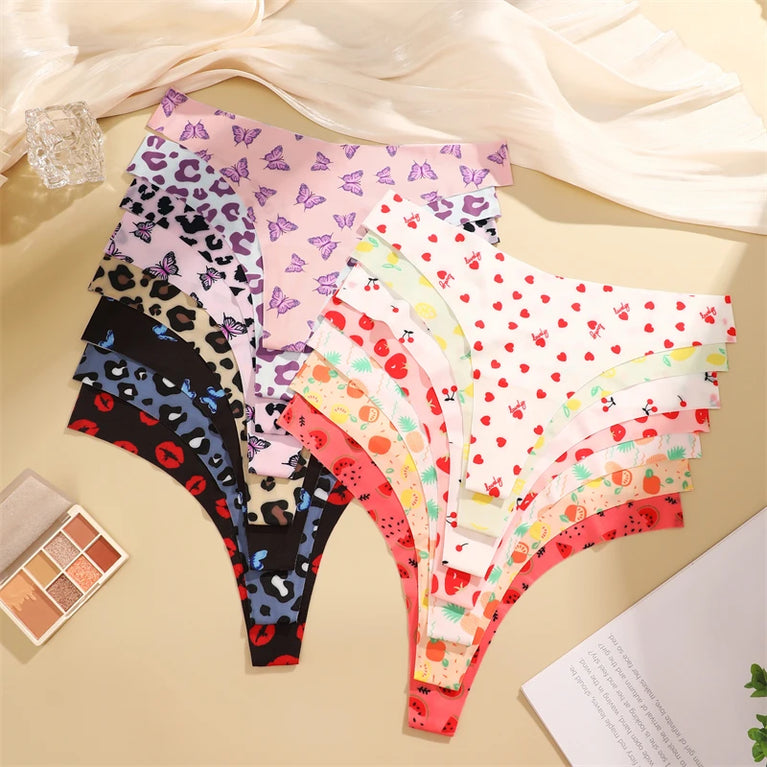 5pc Leopard Thongs | Seamless Ice Silk G-Strings