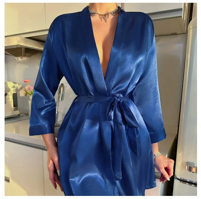 Short Silky Satin Robe | Bride & Bridesmaid Bathrobe